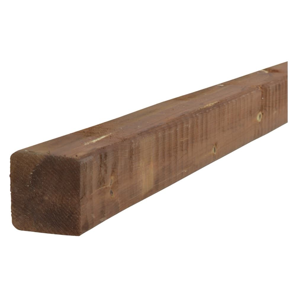 Brown pressure-treated 4×4 fence posts
